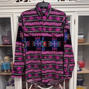 Wrangler Cowboy Cut Southwest Print Shirt | Pink & Black Aztec | Made in USA